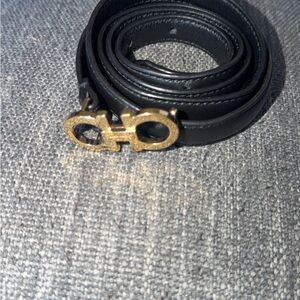 Salvatore Ferragamo Black Belt with Gold Logo Buckle